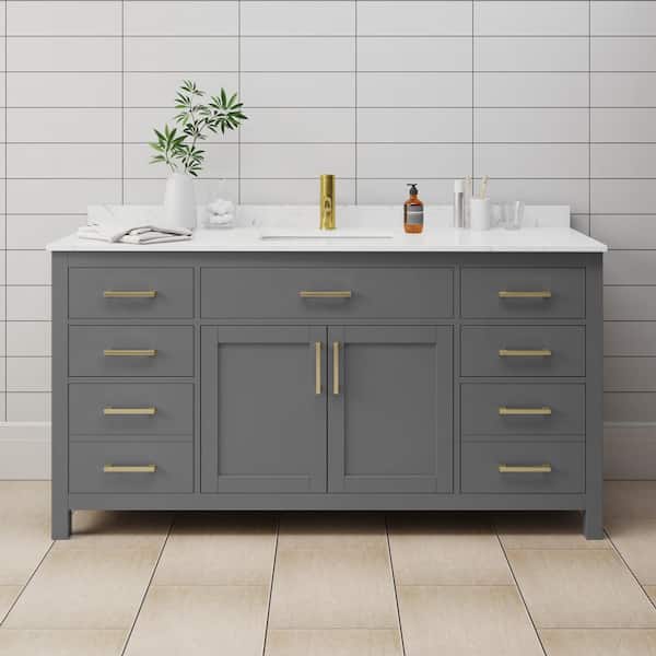 Wyndham Collection Beckett 66 in. W x 22 in. D x 35 in. H Single Sink Bathroom Vanity in Dark Gray with Carrara Cultured Marble Top