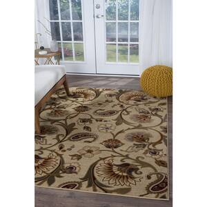 Impressions Floral Beige 7 ft. x 10 ft. Indoor Area Rug