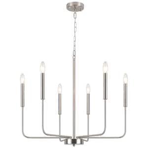 Marshana 6-Light Nickel Traditional Fixture Farmhouse Kitchen Island Candle Rustic Linear Chandelier for Living Room
