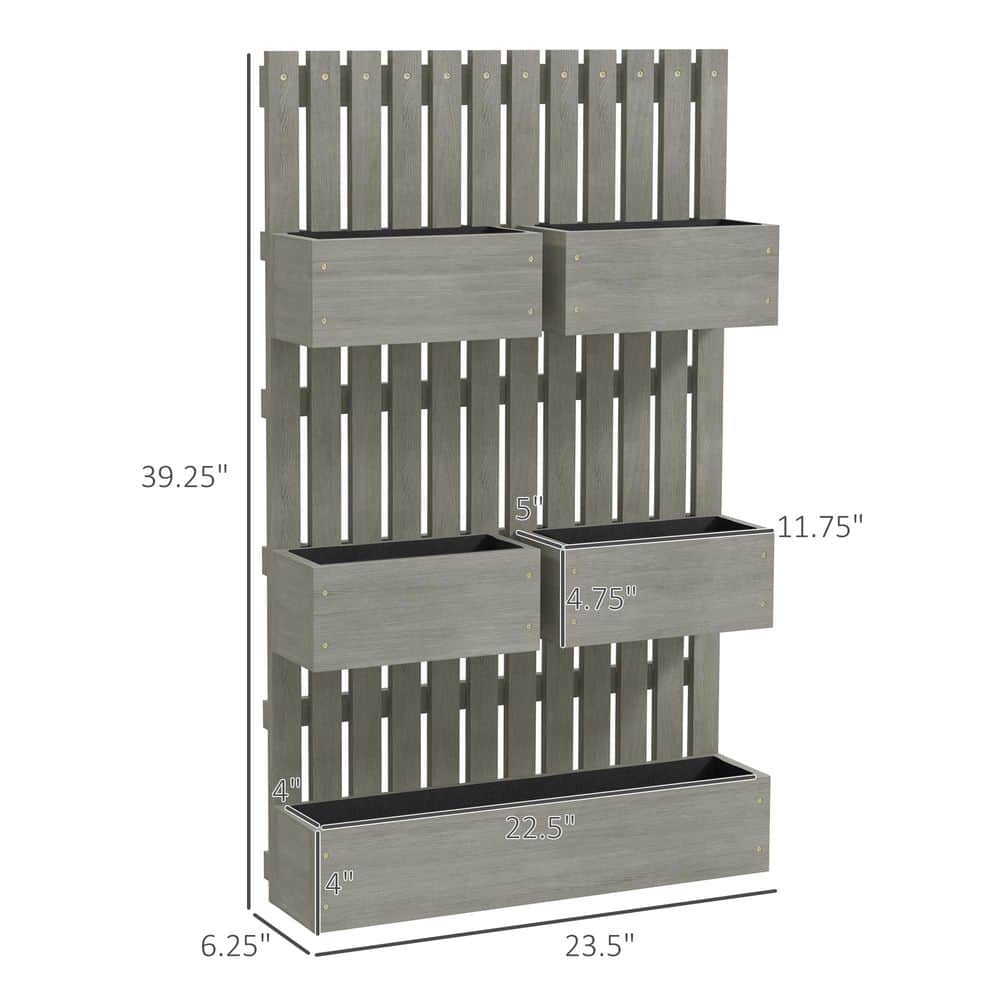 Gray Fir Wood Wall-Mounted Trellis Planter with Raised Garden Beds