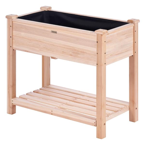 VEVOR Raised Garden Bed 33.9 in. x 18.1 in. x 30 in. Wooden Planter Box with Hooks on the Side Outdoor Planting Boxes