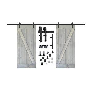 48 in. x 84 in. Fully Set Up Weather Grey Finished Pine Wood Sliding Barn Door with Hardware Kit