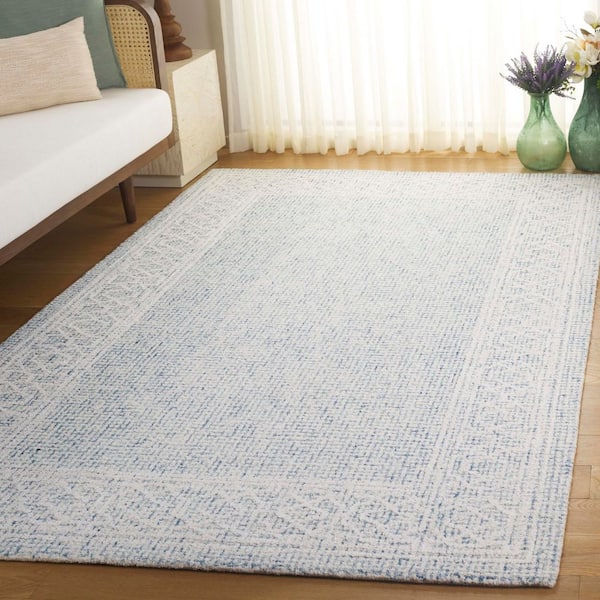 Ebony 6 ft. x 6 ft. Blue/Ivory Distressed Diamond Border Square Area Rug