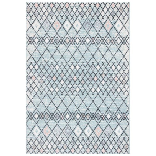 SAFAVIEH Amsterdam Light Blue/Ivory Doormat 3 ft. x 5 ft. Geometric;Trellis Area Rug