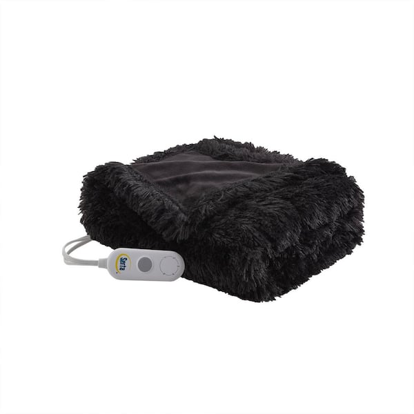 Leena Heated Black Faux Fur Electric Throw Blanket