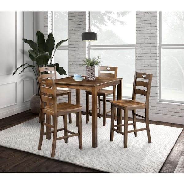 Bravo 5-Piece Square Walnut Wood Top Counter Height Dining Room Set