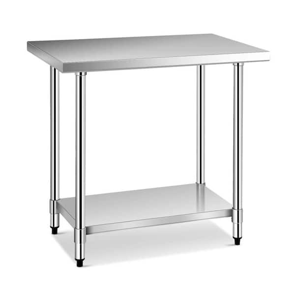 Unbranded 36 in. Silver Stainless Steel Kitchen Prep Table Kitchen Utility Table with Adjustable Undershelf