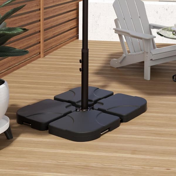 Fillable 4-Piece Standard Plastic Universal Patio Umbrella Cross Base Stand with Handle in Black