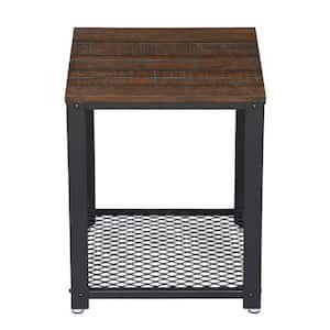 17.7 in. Brown and Black Rectangle Wood End Table with Storage Shelf