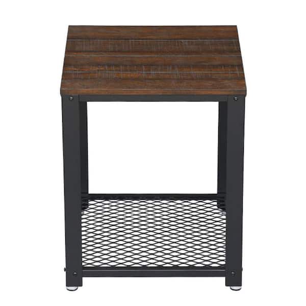 Benjara 17.7 in. Brown and Black Rectangle Wood End Table with Storage Shelf