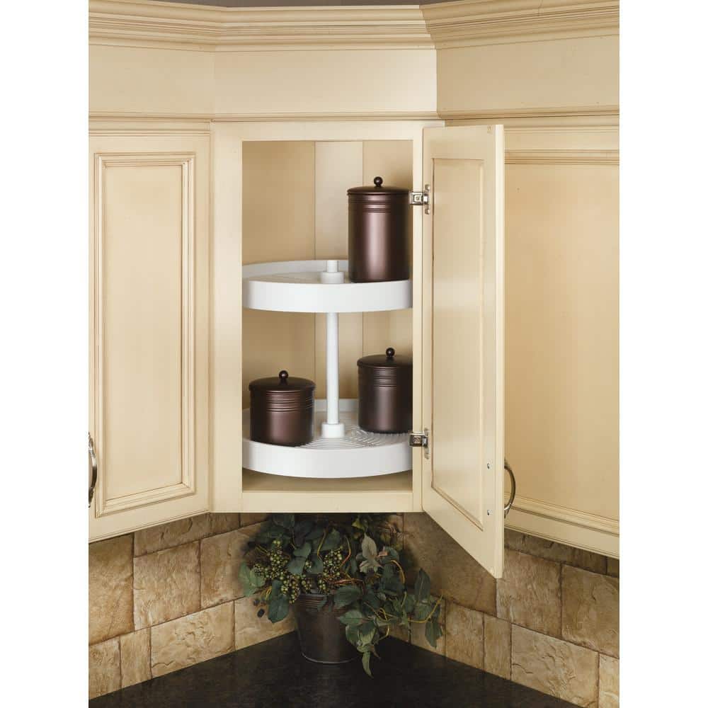 White Polymer Full Circle 2-Shelf Lazy Susan for Corner Cabinets
