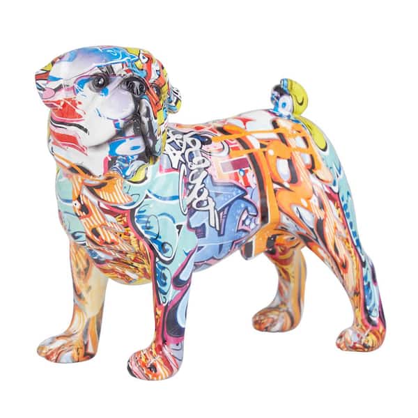 6 in. x 7 in. Multi Colored Polystone Graffiti Bulldog Sculpture