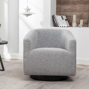 Black and White Poly Blend Boucle Upholstered Swivel Barrel Chair