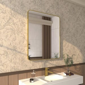 Cosy 30 in. W x 36 in. H Rectangular Framed Wall Bathroom Vanity Mirror in Brass