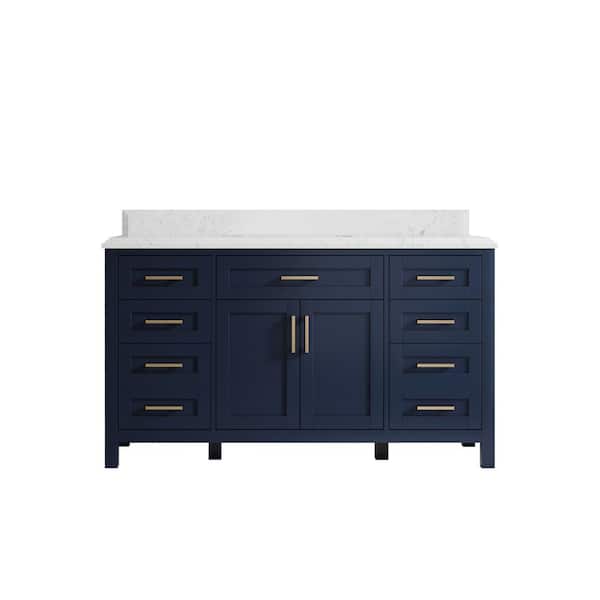 Willow Collections Cambridge 60 in. W x 22 in. D x 36 in. H Single Sink Bath Vanity in Navy Blue with Cove Edge Empira Quartz Top