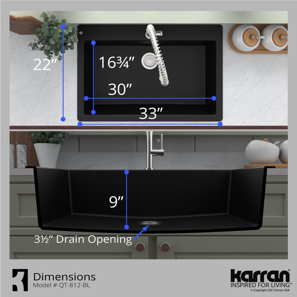 Black Quartz Single Bowl Drop-In Kitchen Sink