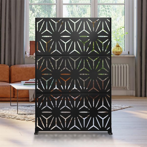 Unbranded 72 in. H x 47 in. W Black Outdoor Freestanding Metal Privacy Screen Decorative Garden Fence