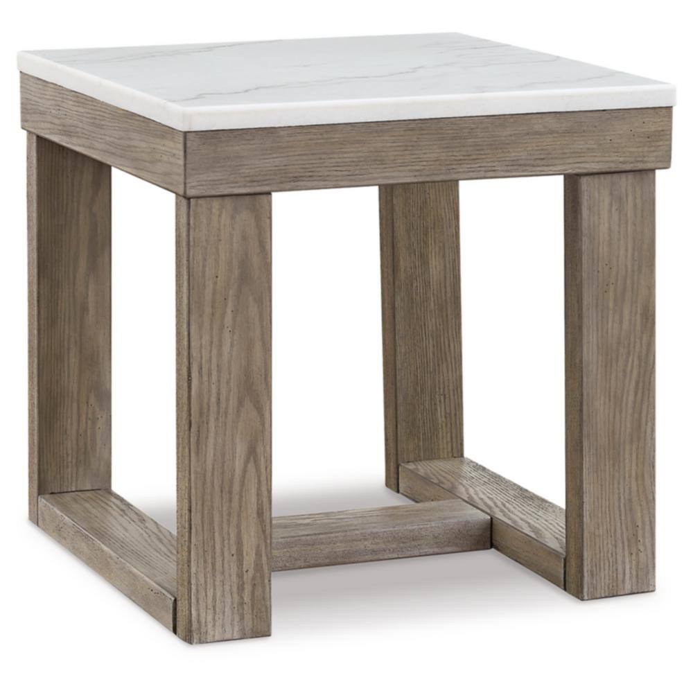 Loyaska 24 in. Brown/Ivory Square Marble End Table with Trestle Base - thumbnail 3