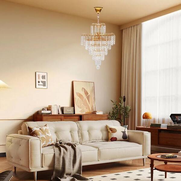 OUKANING 4-Light Modern Crystal Round Gold Pendant Light with K9