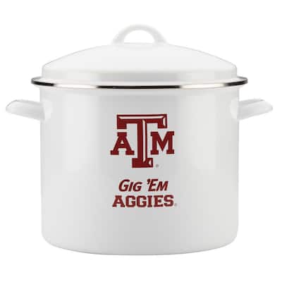 Texas A&M 12 qt. Porcelain-Enameled Steel Nonstick Stock Pot in White with Lid