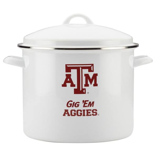 Unbranded Texas A&M 12 qt. Porcelain-Enameled Steel Nonstick Stock Pot in White with Lid