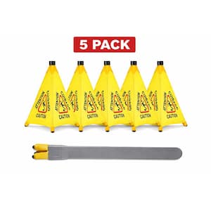 20 in. Yellow Multi-Lingual Pop-Up Caution Wet Floor Sign (5-Pack)
