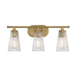 Chantilly 22 in. W x 10 in. H 3-Light Warm Brass Bathroom Vanity Light with Clear Glass Shades