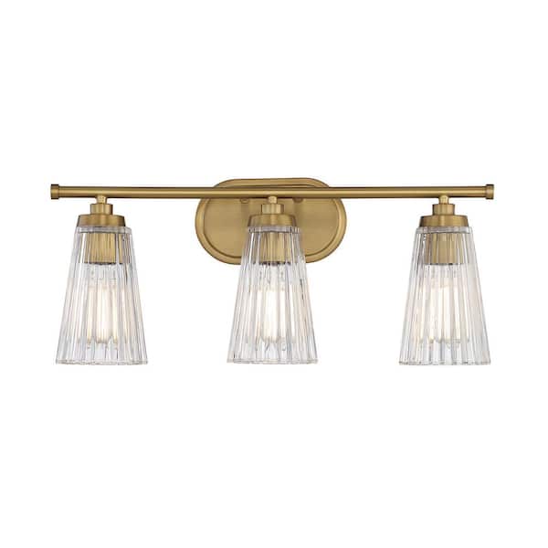 Savoy House Chantilly 22 in. W x 10 in. H 3-Light Warm Brass Bathroom Vanity Light with Clear Glass Shades