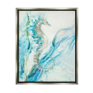 Nautical Seahorse Blue Fluid Ocean Water by Third and Wall Floater Frame Nature Wall Art Print 31 in. x 25 in.