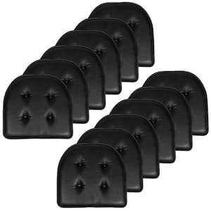 Faux Leather Memory Foam Tufted U-Shape 16 in. x 17 in. Non-Slip Indoor/Outdoor Chair Seat Cushion (12-Pack), Black