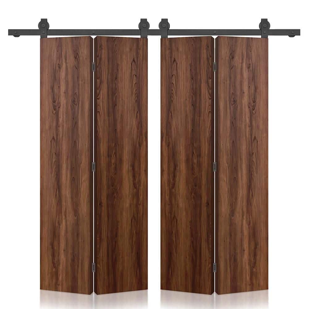 52 in. x 90 in. Hollow Core Walnut Composite Textured Double Bi-fold Door with Sliding Barn Door Hardware Kit price history on PriceWatchPro