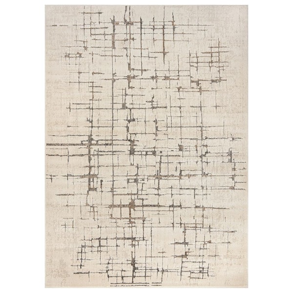 Modern Abtract Linear Indoor High-Low Area Rug 4 ft. x 6 ft. Cream