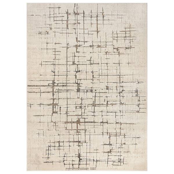 Modern Abtract Linear Indoor High-Low Area Rug 5 ft. x 7 ft. Cream