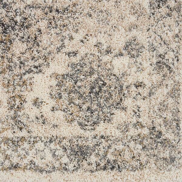 8' Cream and Gray Floral Distressed Runner Rug