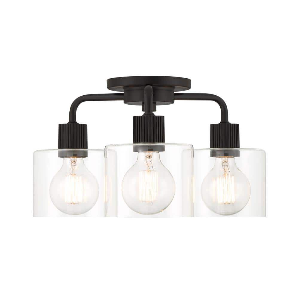 Vibrato Matte Black 3-Light Semi-Flush Mount Light