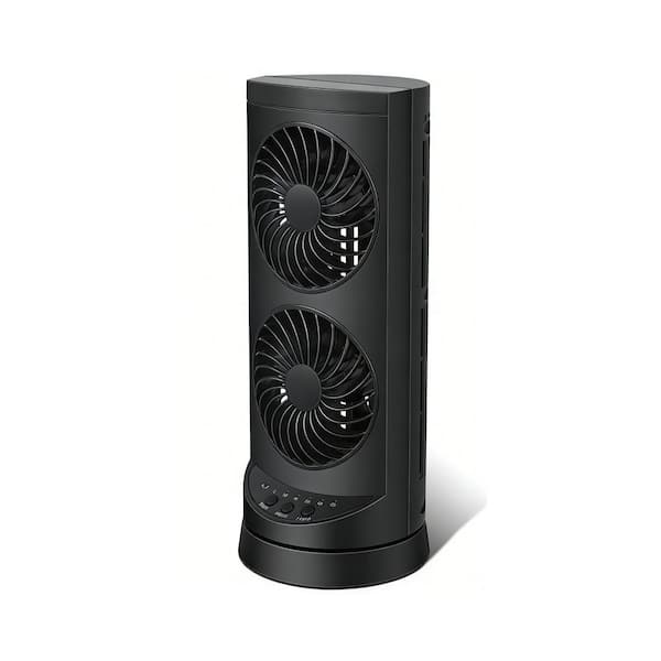 5.4 in. Personal Tower Cooling Fans in Black, Standing Small Desk Fan with 3 Speeds and Timer, 60° and 110° Oscillating