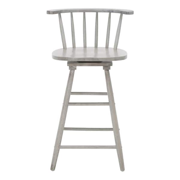 SAFAVIEH Ray 25 in. Grey Low Back Wood Frame Swivel Counter Stool