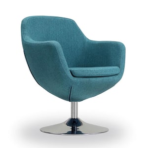 Caisson Blue and Polished Chrome Twill Swivel Accent Chair
