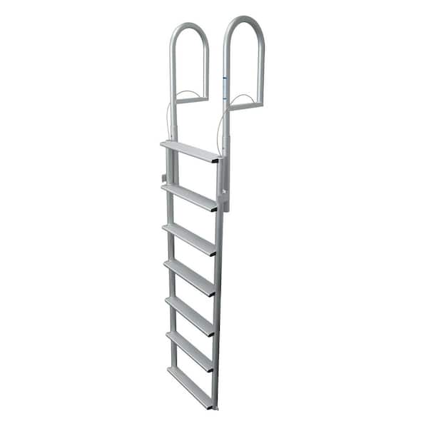 Tommy Docks 7-Rung 20-in. Wide Lifting Aluminum Boat Dock Ladder with Anti-Skid Rungs for Seawalls and Stationary Boat Dock Systems