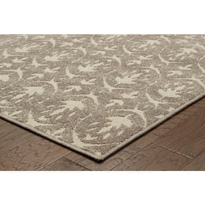 Malibu Gray/Ivory 10 ft. x 13 ft. Distressed Leaf Indoor/Outdoor Patio Area Rug