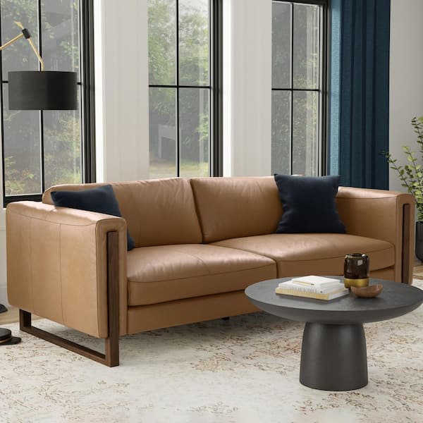Richard Modern Contemporary 83 in. Straight Arm Genuine Leather Wide Rectangle Sofa in Butternut Brown