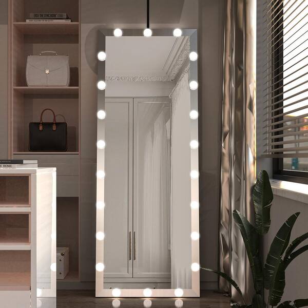 JimsMaison 23 in. W x 63 in. H Large Rectangular Aluminum Framed Dimmable Wall Mounted Bathroom Vanity Mirror in Silver