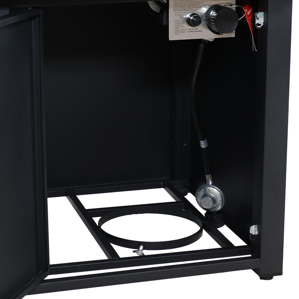 30-Inch Square Black and Gray Stone Propane Fire Pit Table