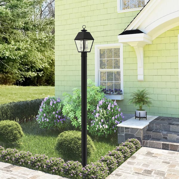 Helmsdale 16.5 in. 2-Light Black Cast Brass Hardwired Outdoor Rust Resistant Post Light with No Bulbs Included