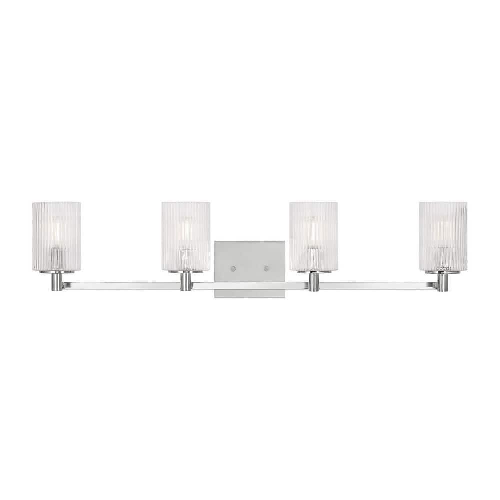 Lando 35 in. W 4-Light Chrome Bathroom Vanity Light with Clear Fluted Glass Shades and LED Bulbs Included price history on PriceWatchPro