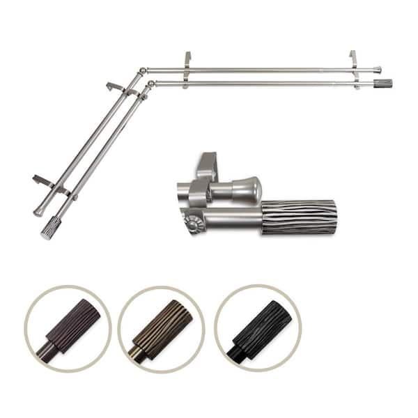Rod Desyne 13/16" Dia Adjustable 120" to 170" Double Corner Window Curtain Rod in Satin Nickel with Cedar Finials
