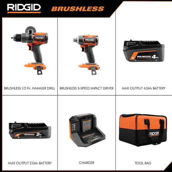 RIDGID 18V Cordless 2-Tool Combo Kit with Batteries, Charger, Bag and  Impact Rated Driving Kit (40-Piece) R9272-AR2038 - The Home Depot
