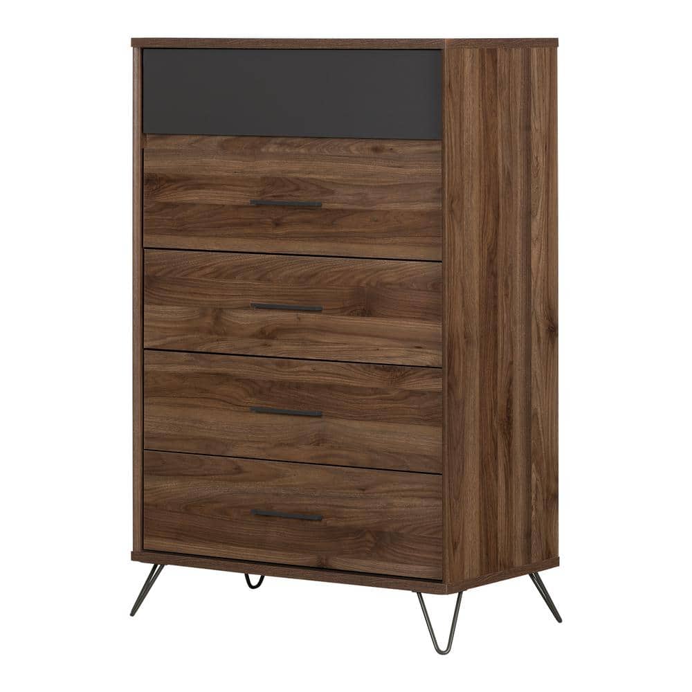Olvyn 5-Drawer Chest Natural Walnut and Charcoal (33 in. W x 51 in. H)