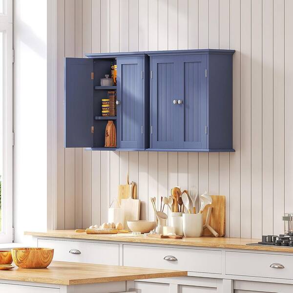 Whatseaso 21.1 in. W x 24 in. H Wood Rectangular Navy Blue Wall