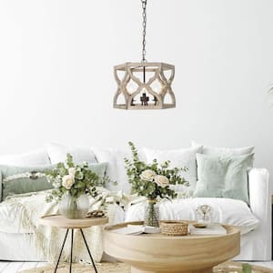 3-Light Distressed Wood Farmhouse Chandelier with Rustic elegance